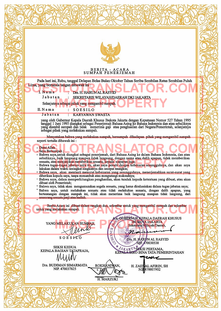 berita acara penerjemah tersumpah - Gubernur DKI Jakarta